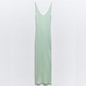 NWOT - Zara Sea Green Open Back Form Fitting Knit Midi Dress